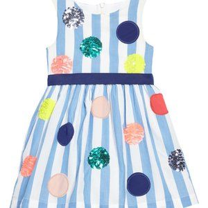Mini Boden Girls Blue White Stripe with Seqin Dots